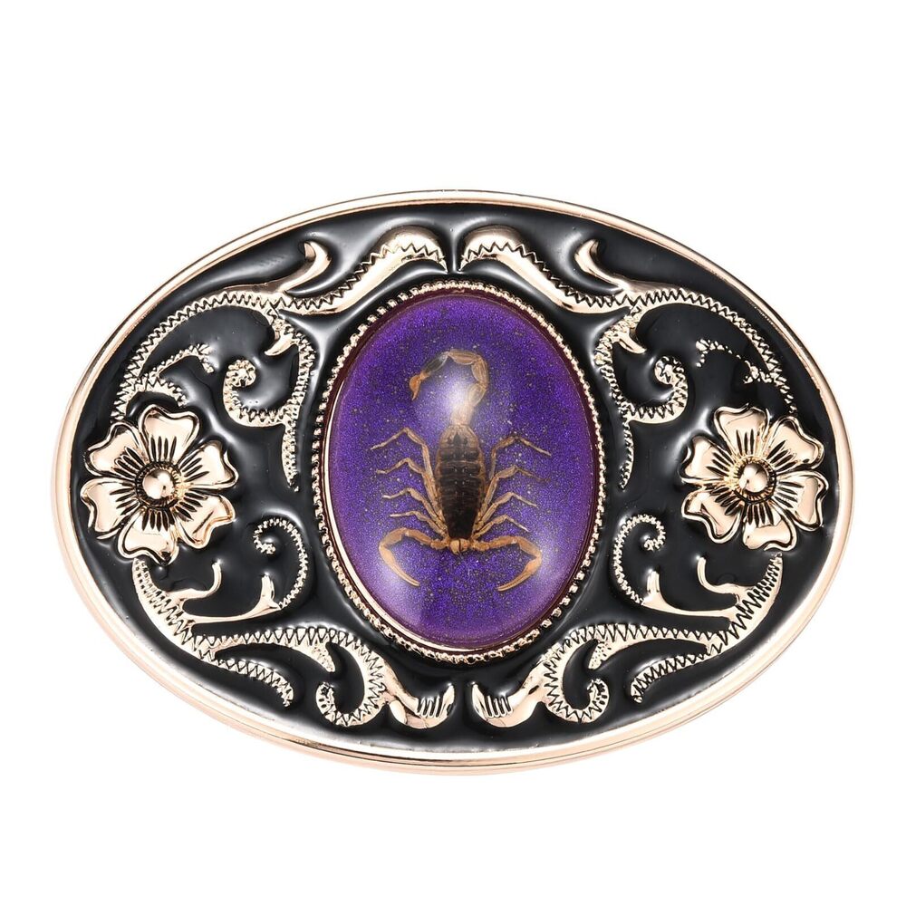 7875 Scorpion Belt Buckle , Western Floral Cowboy Cowgirl Vintage Oval Belt
